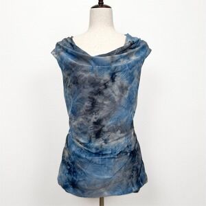 Vtg 90s AB Studio Top Women XL Blue Textured Cowl Neck Moody Fairy Grunge Whimsy